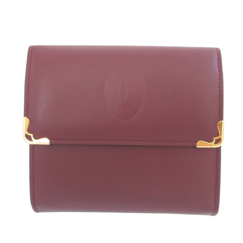 Cartier Must Leather Bordeaux Red Double Snap Wallet 0644